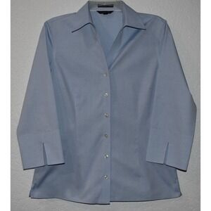 Lands End Women 8 Shirt No-Iron Pinpoint Oxford Flip Cuff 3/4 Sleeve Button up